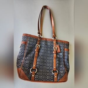 Coach Navy Blue and Tan Tote Bag